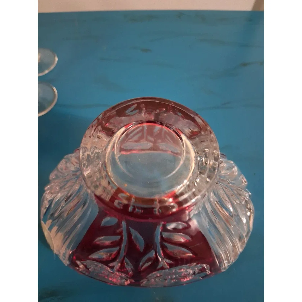 Crystal Clear Ruby Red Flash Rose Frosted Lead Crystal Bowl Made in Germany